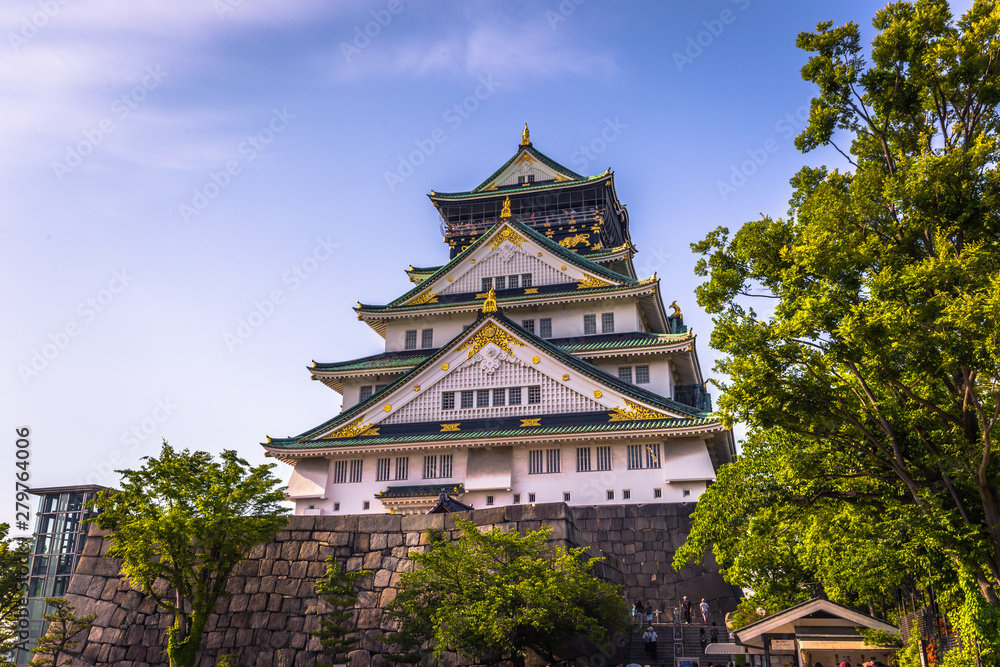 Osaka - June 01, 2019: The castle of Osaka in Osaka, Japan