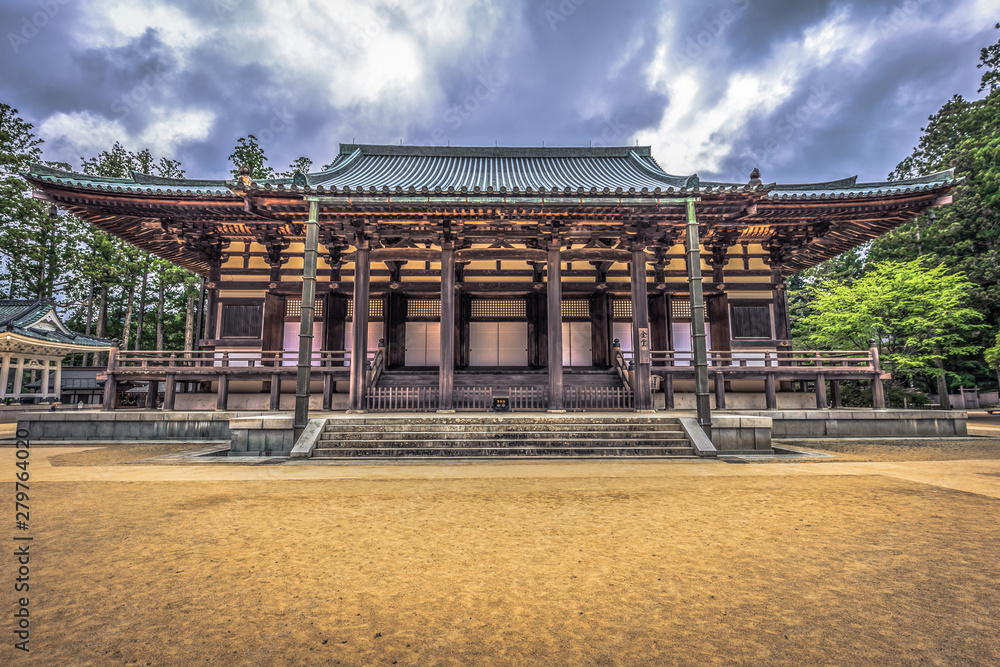 Koyasan - June 04, 2019: Dai Garan Buddhist temple in Koyasan, Japan Koyasan - June 04, 2019: Dai Garan Buddhist temple in Koyasan, Japan