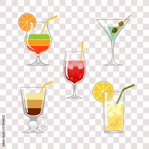 Coctail. Set of cocktails with sliced fruits