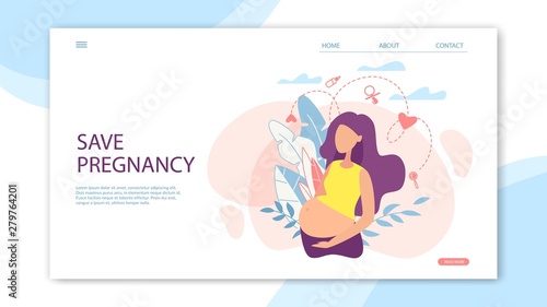 Banner Save Pregnancy With Woman Landing, Flat.