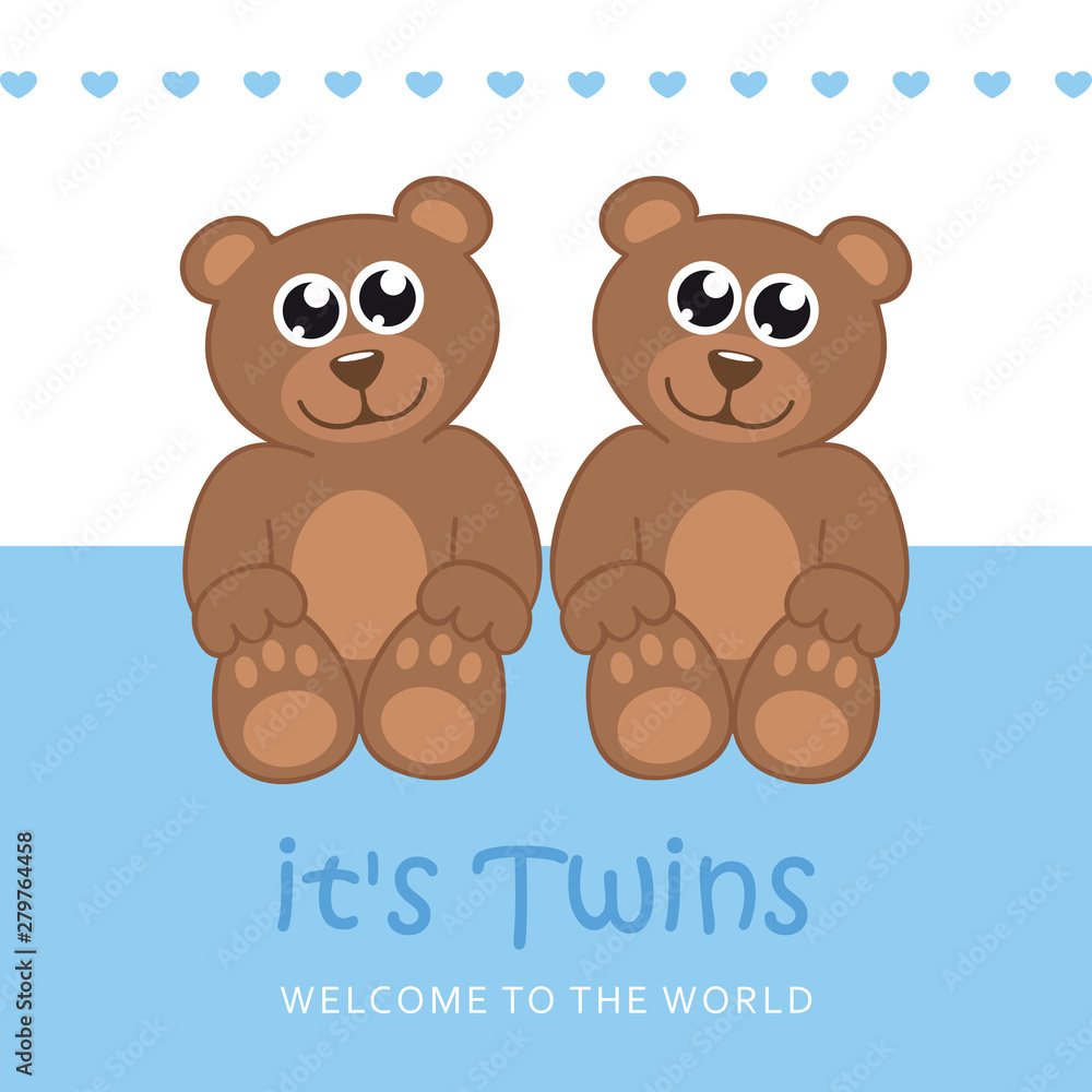 its twins boy welcome greeting card for childbirth with teddy bear vector illustration EPS10 its twins boy welcome greeting card for childbirth with teddy bear vector illustration EPS10