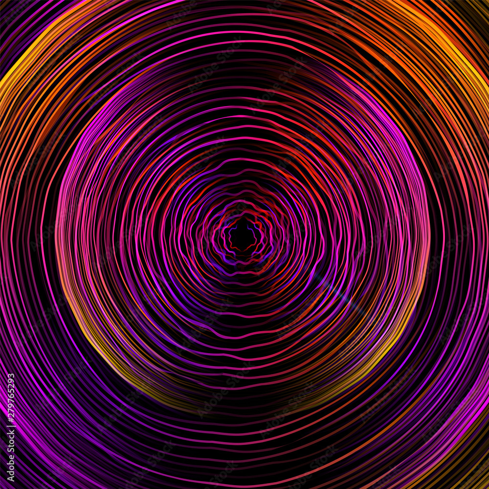 Obraz premium Abstract digital future wave lines vector background in circle shape. Tech music sound concept. Electronic light rounds illustration on black backdrop