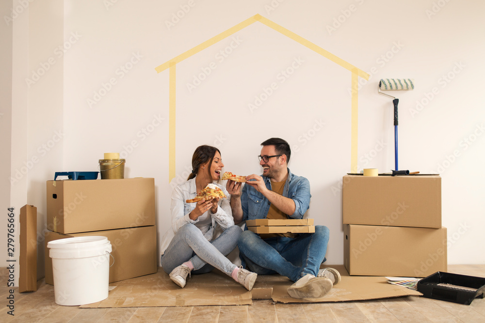 Happy couple moving in. Happy couple moving in.