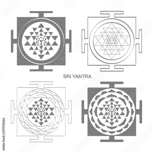 Vector icon with Sri Yantra Hinduism symbol