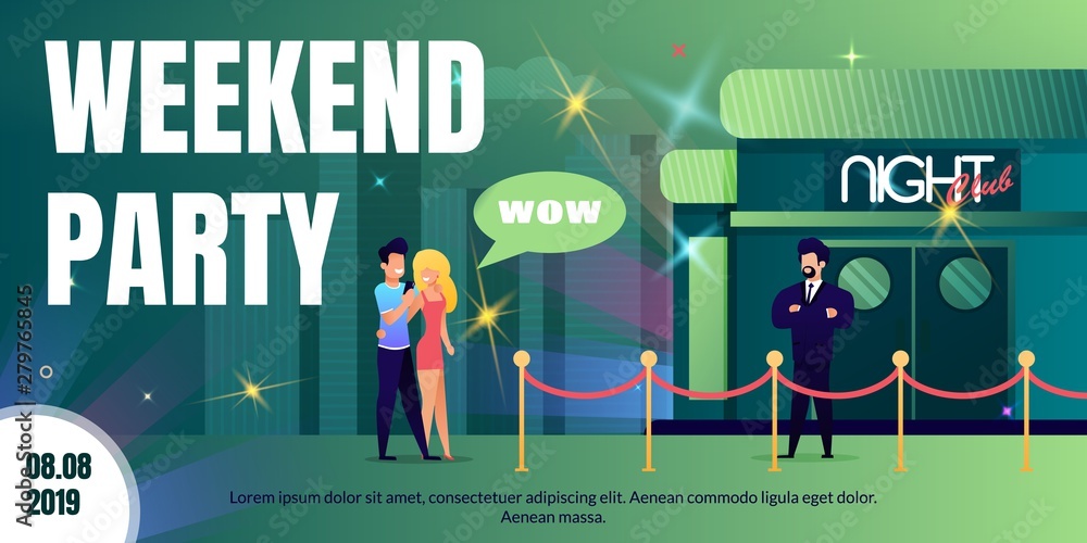 Obraz premium Weekend Party in Nightclub Flat Vector Ad Poster