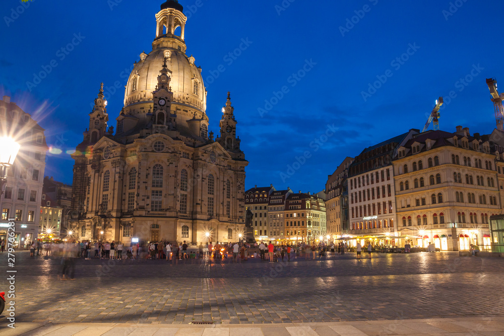 Architecture of Dresden city at night, Saxony, Germany. 