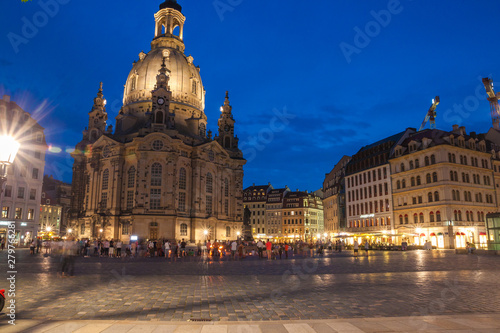 Architecture of Dresden city at night, Saxony, Germany. 