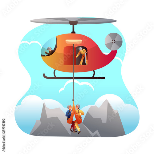 Mountain rescue service flat vector illustration