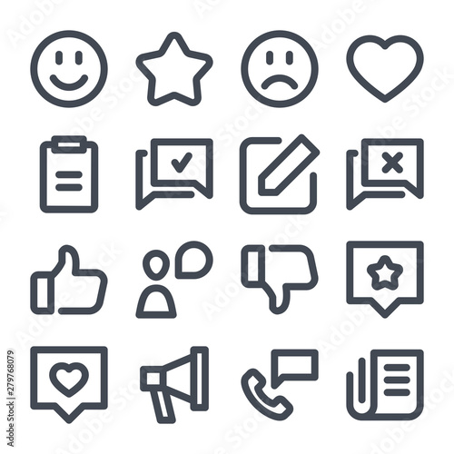 Feedback bold line icon set. Review outline icons.