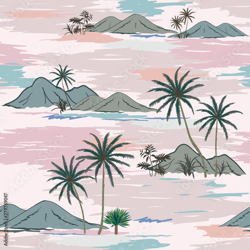 Hand drawn nature island on sweet pastel mood seamless pattern,for decorative,fashion,fabric,textile,print or wallpaper