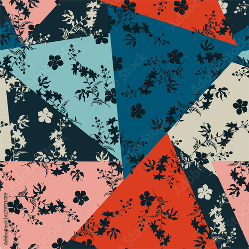 Beautiful retro of silhouette floral patchwork in many shape of geometric seamless pattern vector design for fashion,fabric,web,wallpaper,and all prints