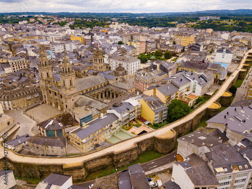 Aerial panoramic view of Lugo city with buildings and landscape