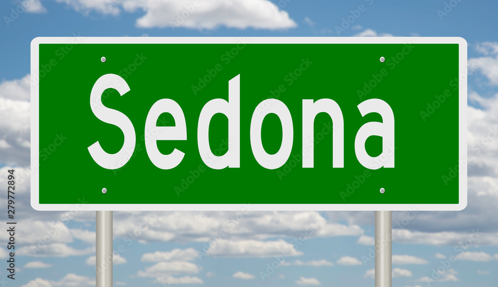 Rendering of a green highway sign for Sedona Arizona Rendering of a green highway sign for Sedona Arizona