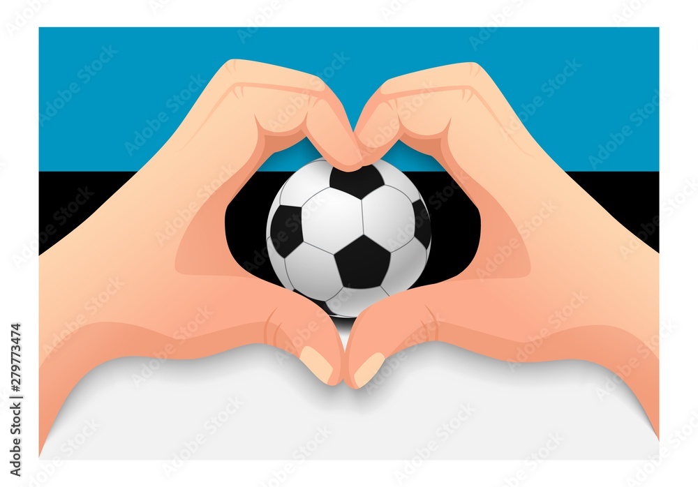 Fototapeta premium Estonia soccer ball and hand heart shape