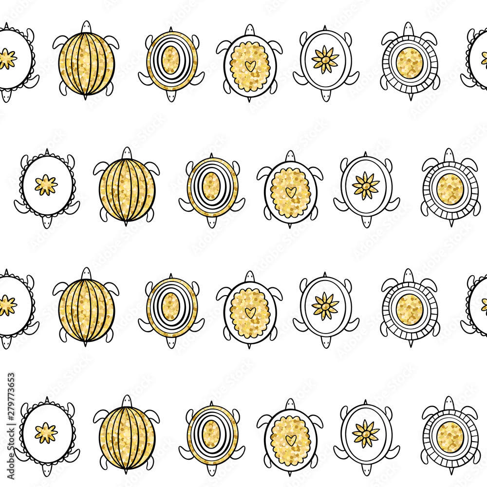 Golden Doodle turtles. Vector seamless pattern.. Golden Doodle turtles. Vector seamless pattern..