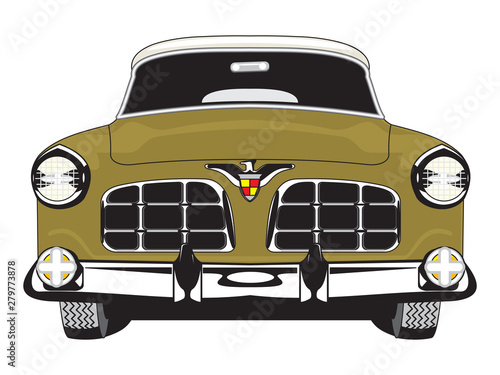 Vintage green car on white background.