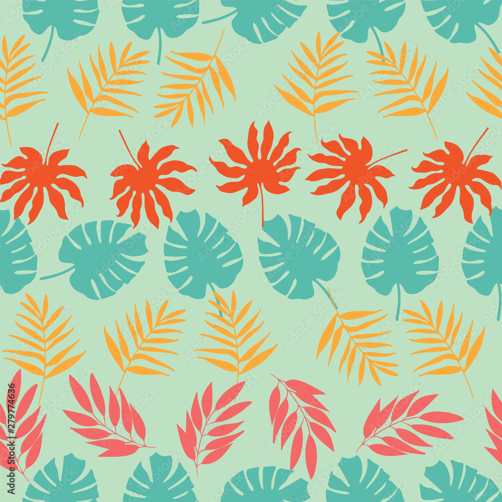 Vector horizontal rows of tropical leaves seamless pattern Vector horizontal rows of tropical leaves seamless pattern