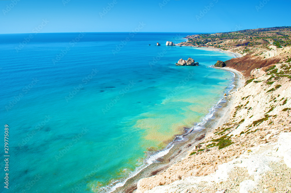View from above on Petra tou Romiou sea stack