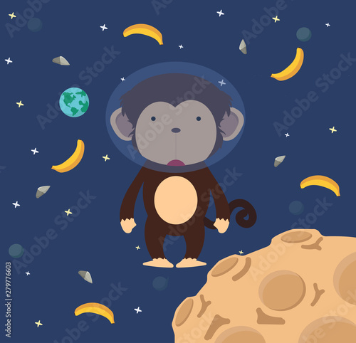 Astronaut monkey in space flat design