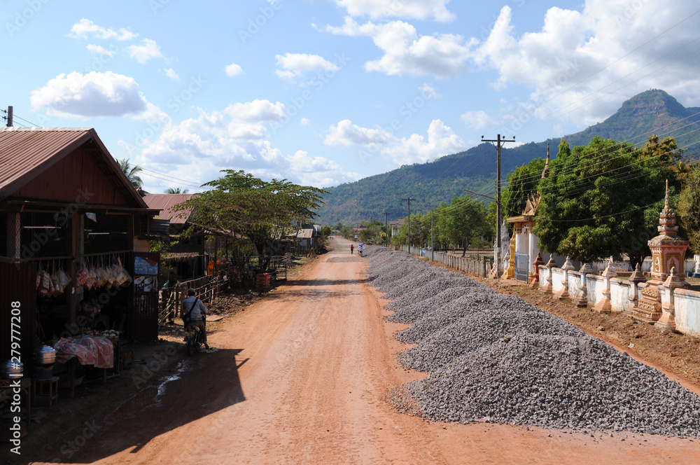 Laos: Road construction in Luang Brabang