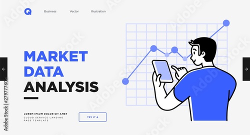 Presentation slide template or landing page website design. Business concept illustrations. Modern flat outline style. Research innovations and solutions