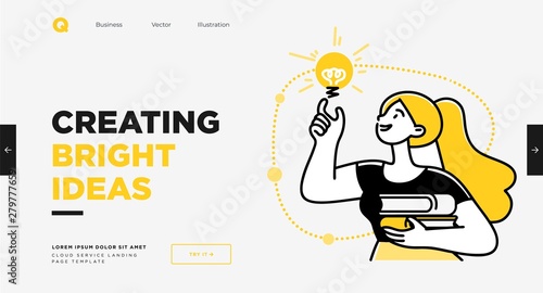 Presentation slide template or landing page website design. Business concept illustrations. Modern flat outline style. Research innovations and solutions