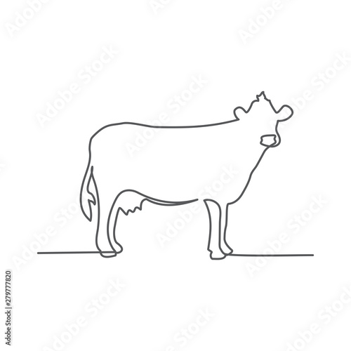 Cow One line drawing on white background