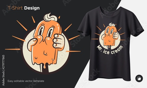 Vintage ice cream. Prints on T-shirts, sweatshirts, cases for mobile phones, souvenirs. Isolated vector illustration on black background.