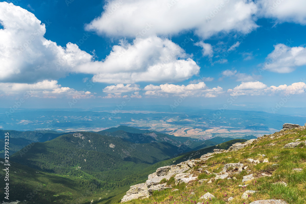 Summer panoramic landscape from Belmeken peak. Bulgaria, Rila mountain national park, Summer panoramic landscape from Belmeken peak. Bulgaria, Rila mountain national park,