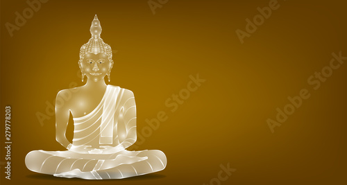 luxury white glass monk phra buddha sitting for pray concentration composed release. colorful background. vector illustration eps10