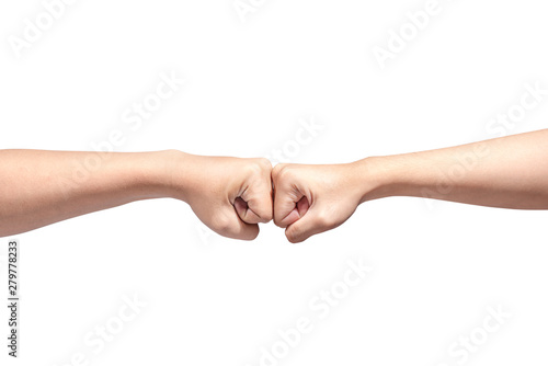 Fototapeta Hands of two men pumping their fists