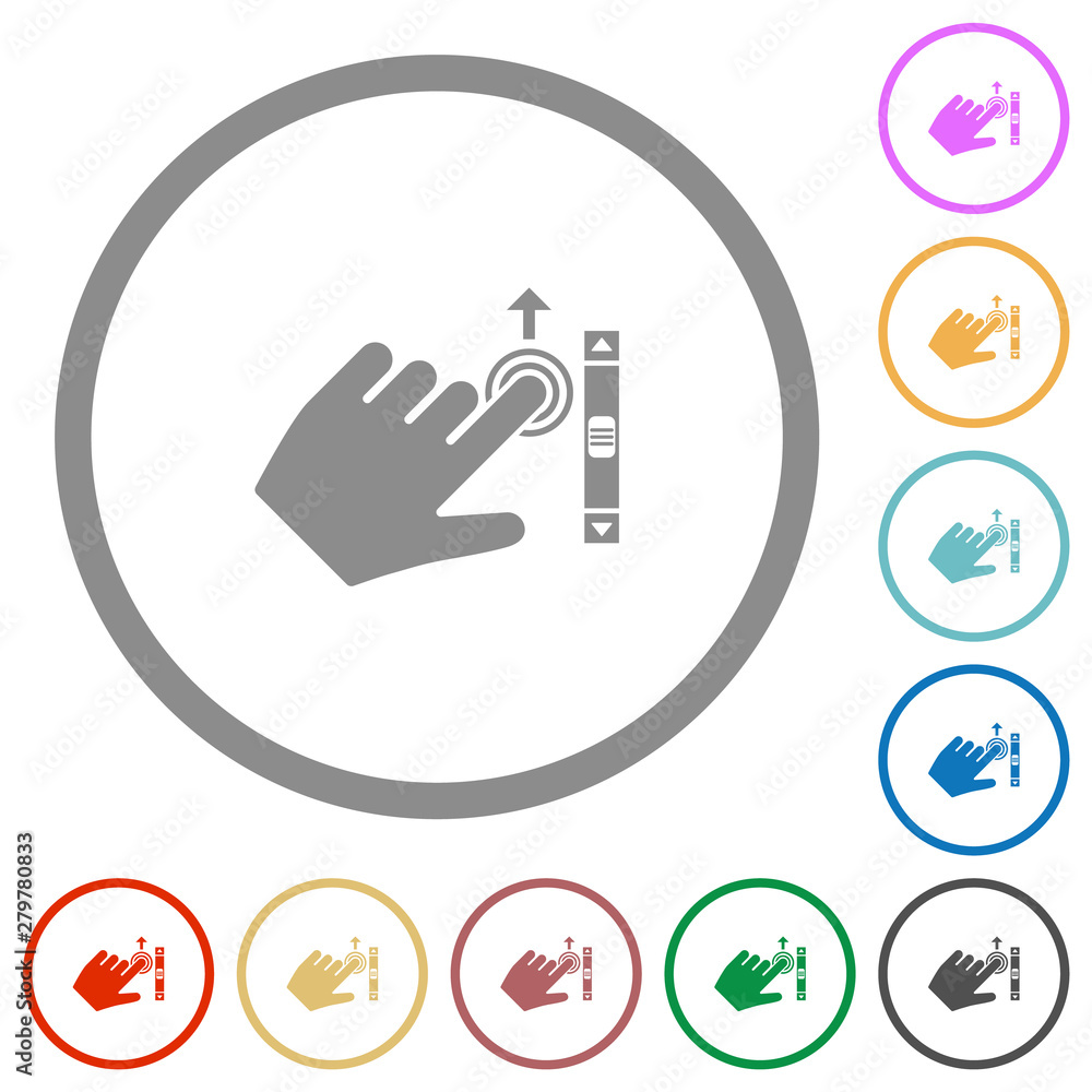 Left handed scroll up gesture flat icons with outlines Left handed scroll up gesture flat icons with outlines