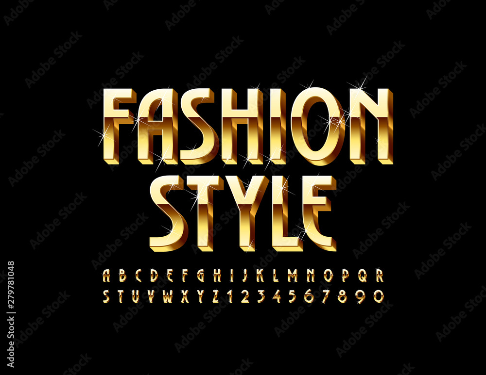 Fototapeta Vector elite emblem Fashion Style with elegant Font. Golden Uppercase Alphabet. Chic Letters and Numbers set