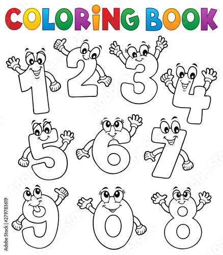 Coloring book cartoon numbers set 2