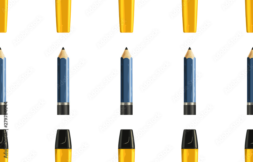 Back to school pattern of drawing pencils and yellow markers. Back to school pattern of drawing pencils and yellow markers.