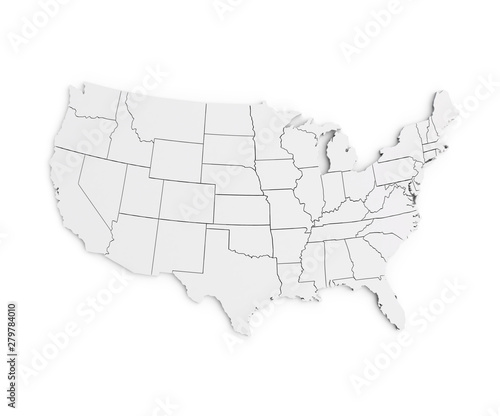 United States Of America Map 3d Render USA White