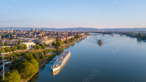 drone Aerial view of the City Mainz and  the River Rhine Germany photo