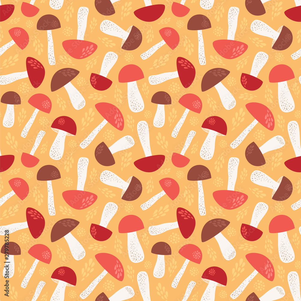 Seamless vector pattern with mushrooms. Autumn background. Seamless vector pattern with mushrooms. Autumn background.