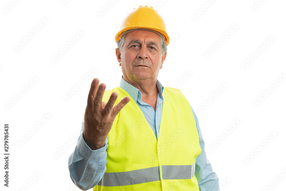 Male builder holding fingers as number three Male builder holding fingers as number three