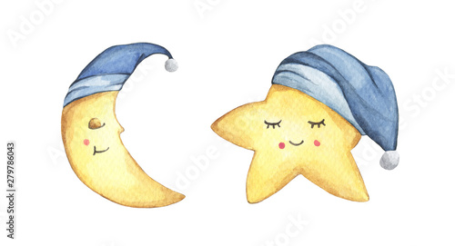 Photos Sleepy half moon and little star in blue nightcap