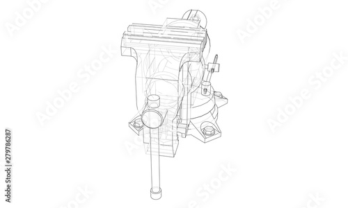 Outline vise vector. Wire-frame style