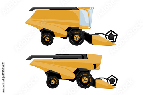 Set of combine harvester: with driver and autonomous. Vector illustration EPS 10