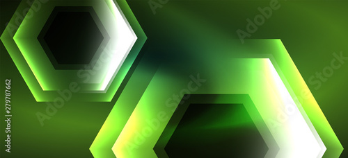 Shiny hexagon neon template. Futuristic digital technology concept. Vector abstract graphic design.