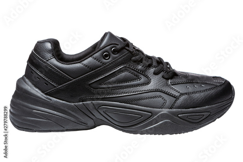 black sports men's shoes, running shoes for running, on a white background