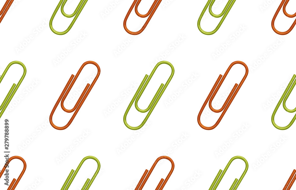 Seamless back to school pattern with colored paper clips.