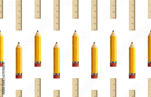 Back to school pattern with pencils and rulers.