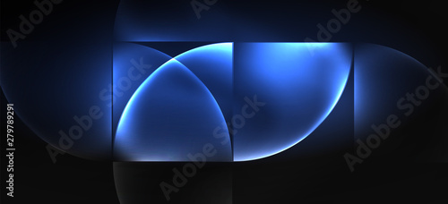 Neon glowing techno lines, hi-tech futuristic abstract background. Template with abstract shapes in dark space