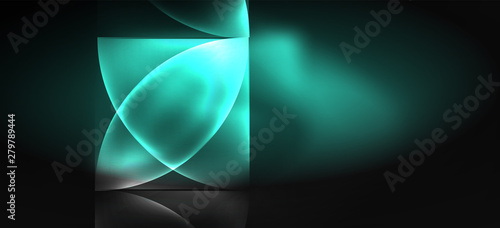Neon glowing techno lines, hi-tech futuristic abstract background. Template with abstract shapes in dark space