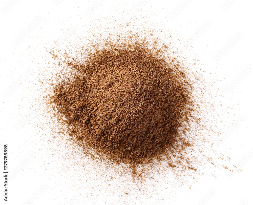 Cinnamon powder isolated on white background, top view Cinnamon powder isolated on white background, top view