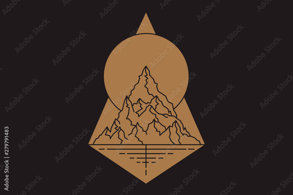 Φωτογραφία Beautiful vector illustration with nature landscape - mountains, sunbeams sun and river